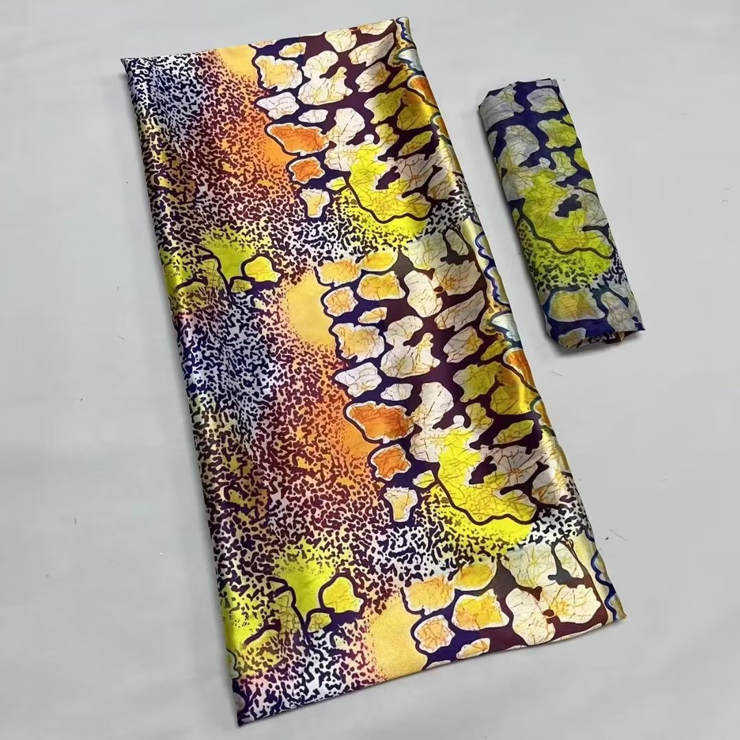 Beau tissu coréen coloré en mousseline de soie, imprimé de fleurs, dentelle en satin doux africain pour s'habiller LS1,4Yards et 2Yards.