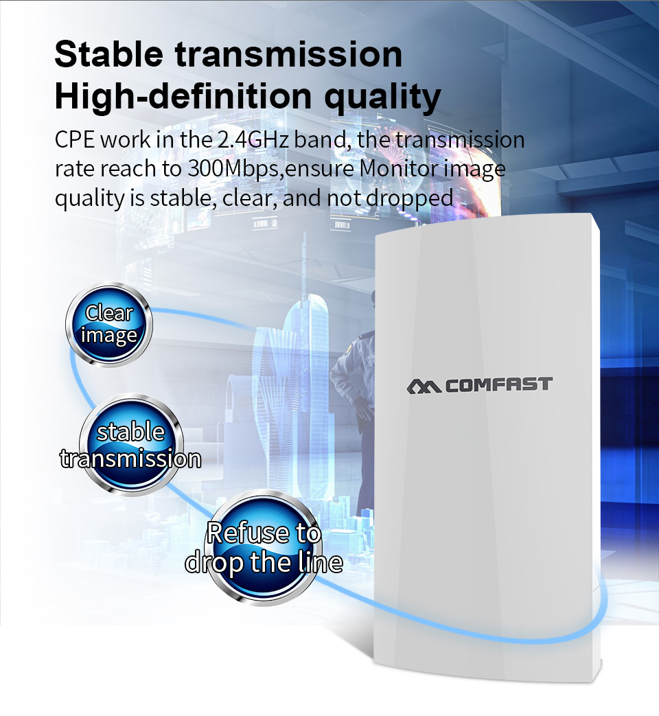 Enrutador CPE para exteriores de 300Mbps y 2,4 GHz, punto de acceso Wi-Fi, extensor de rango de puente inalámbrico WDS, repetidor Wifi para cámara IP CF-E130NV2