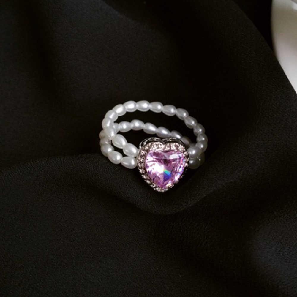 Bandringen Zwart Wit Crystal Heart Ring voor vrouwen Simple Simulated Pearl Elastic Finger Sieraden Verstelbare ringen Fashion Party Gift G230327