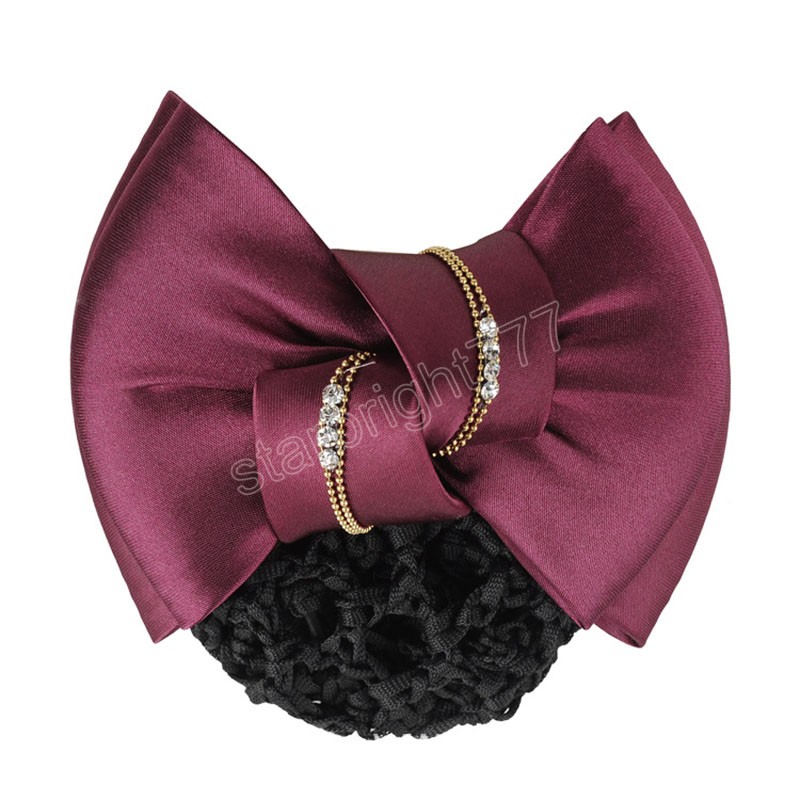 Bowknot Hair Ribbon Bun Cover Satin Net Bank Hotel Stewardess Fashion Hair Pins Polyester Headbands for Women Solid Barrettes