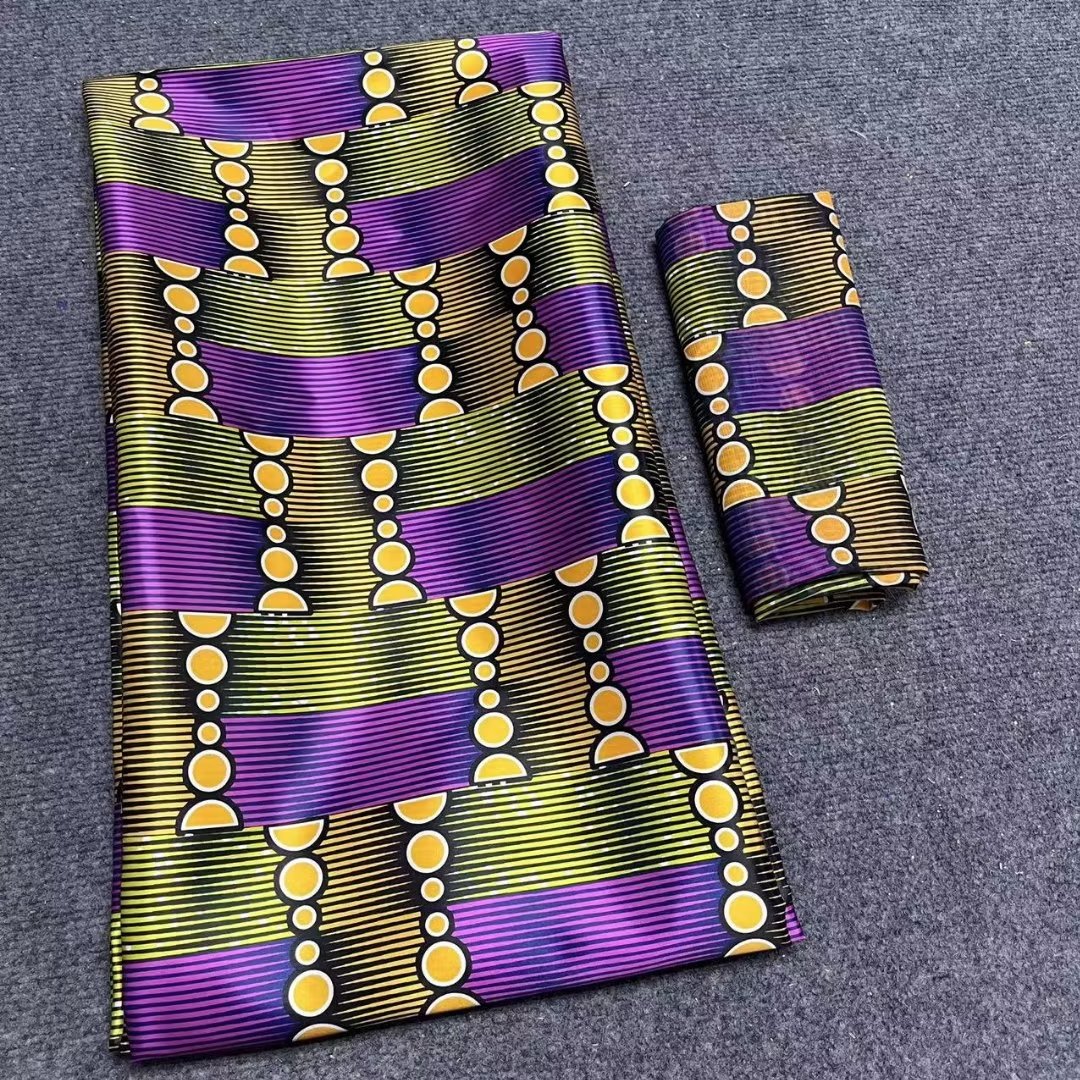 Joli tissu coréen multicolore en mousseline de soie et soie imprimée de fleurs africaines en dentelle de satin douce pour s'habiller LS41,4 mètres et 2 mètres.