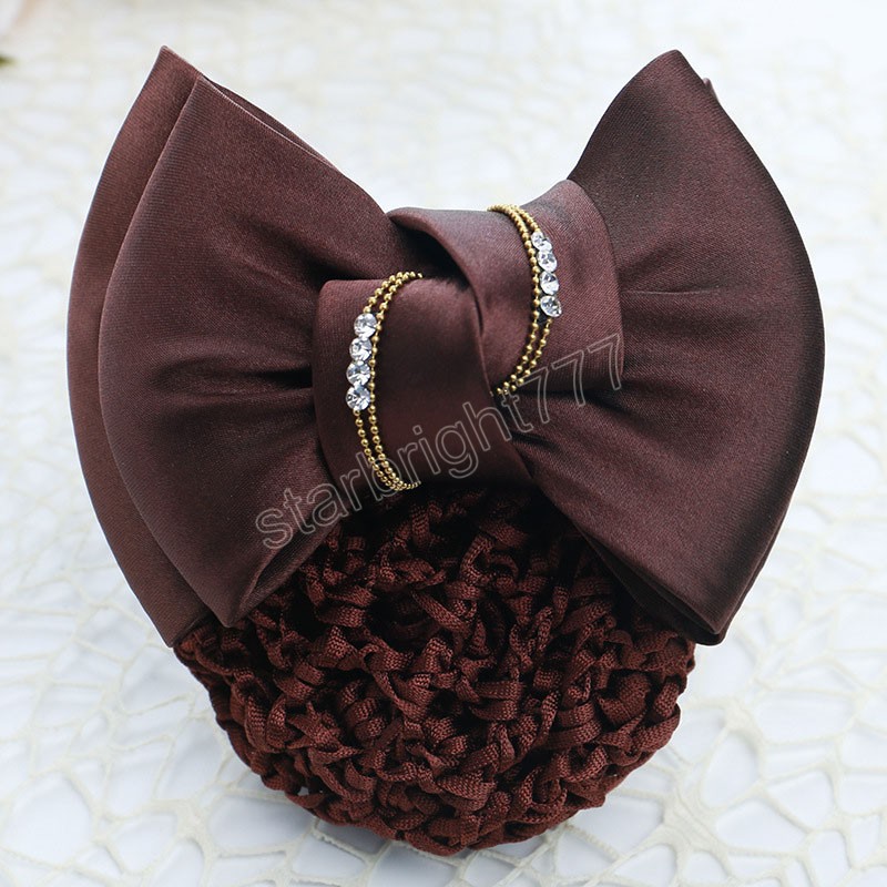 Bowknot Hair Ribbon Bun Cover Satin Net Bank Hotel Stewardess Fashion Hair Pins Poliester Opaski dla kobiet solidne barrettes