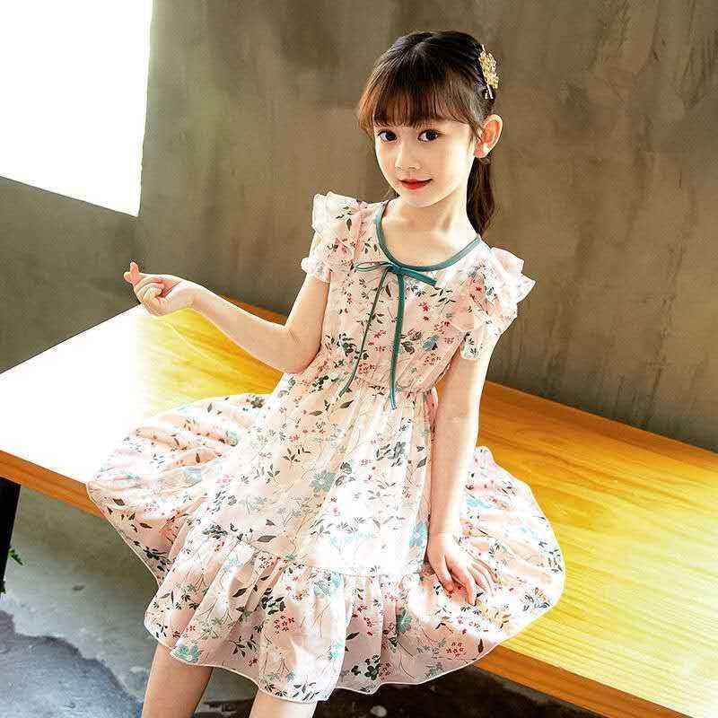 Girl's Dresses Dress Girl Summer Party Child Chiffon Princess Dresses Baby Version of Western Style Cool Refreshing Floral Dresses Kids Clothes