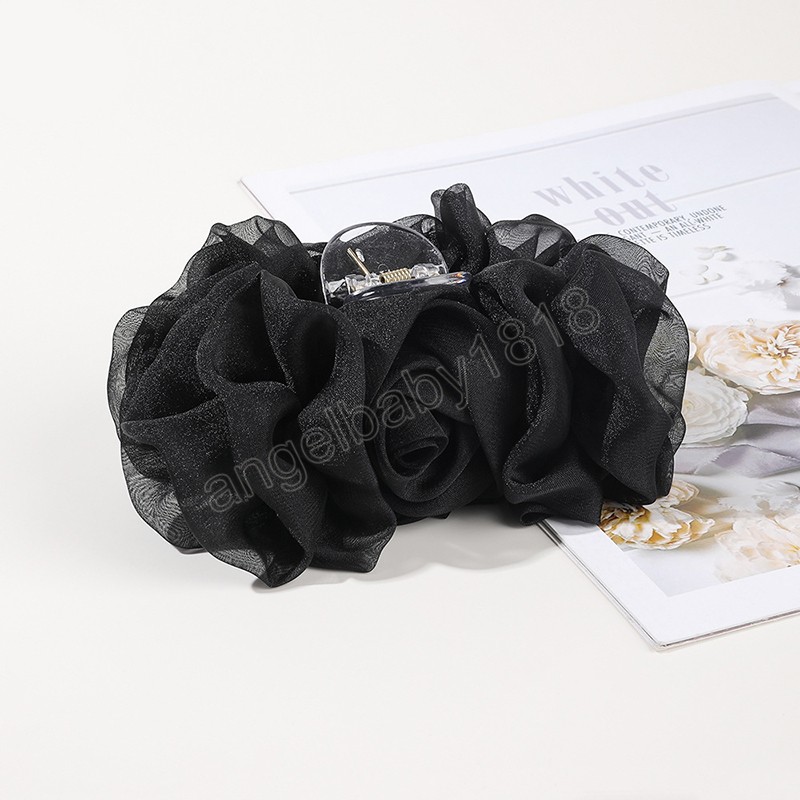 Large Chiffon Claw Clip Elegant Hair Bow Large Size Fabric Ribbon Flower Rose Claw Jaw Clamps Clips Accessories For Women