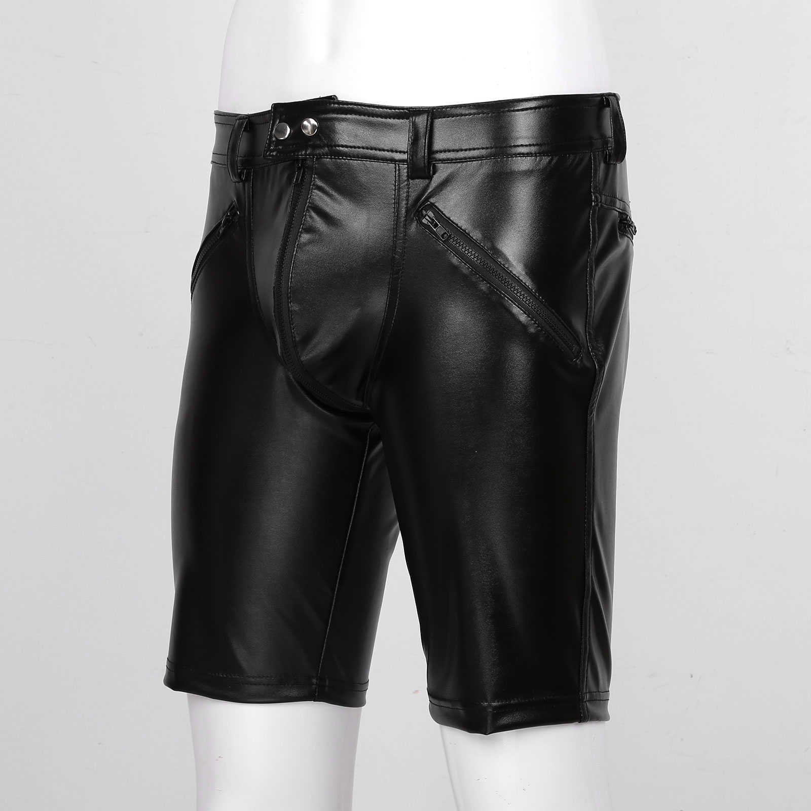 Calça short masculina calça de látex preto mens de couro sexy calça médio clubwearwear shorts academia de calça de couro pu de calças de streetwear de rua w0327