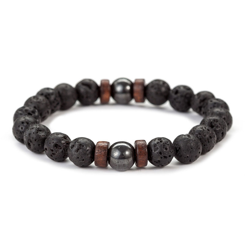 8mm Naturel Pierre De Lave Brins En Bois Perlé Charme Bracelets À La Main Élastique Bijoux Pour Femmes Hommes