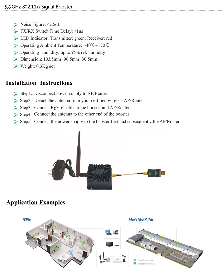 5GHz WiFiアンプ5000MW WiFiパワー信号ブースター15DBIアンテナ802.11NワイヤレスルーターAP