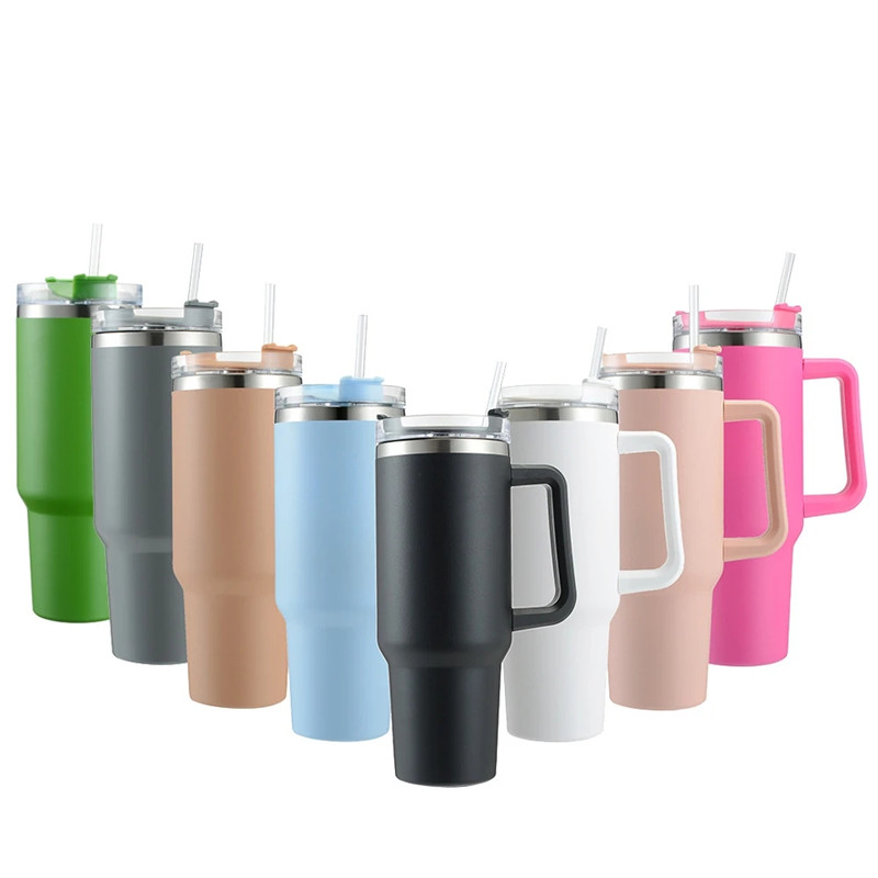 40oz Tumbler Mugs With Handle and Straw Lids Reusable Vacuum Insulated Double Wall Stainless Steel Travel Coffee Cup Mug Large Capacity Sport Water Bottle