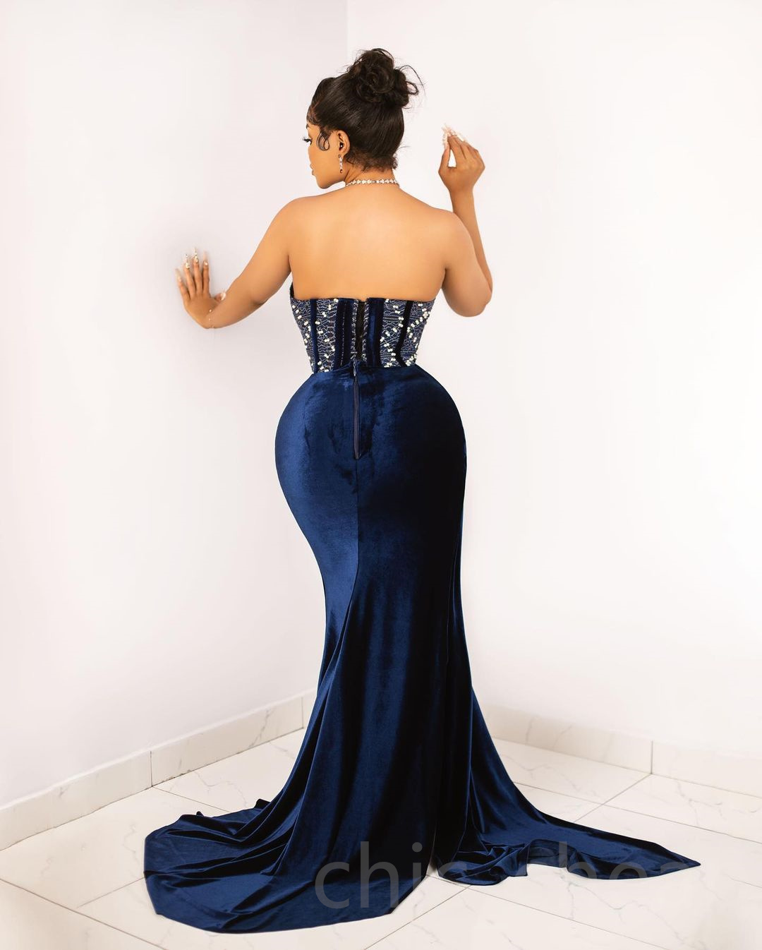 2023 arabe Aso Ebi bleu marine robes de bal dentelle perlée sirène soirée formelle fête deuxième réception anniversaire fiançailles robes de demoiselle d'honneur robe ZJ2204