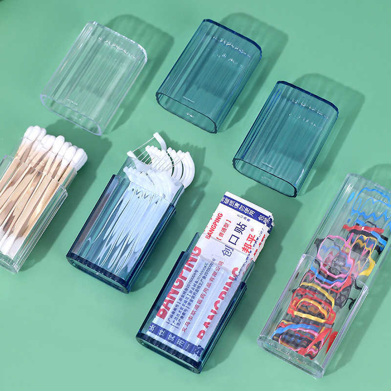 Storage Boxes Bins Portable Transparent Mini Storage Box Travel Toothpick Cotton Swab Box Simple Small Object Band-aid ification Finishing Box P230324