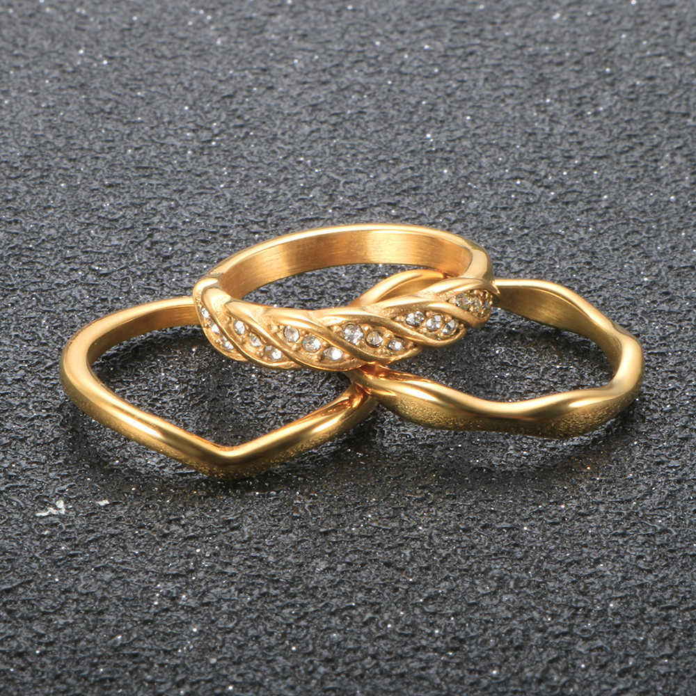 Bandringar mode rostfritt stål oregelbundna CZ -kristallringar v -formad ringguldfärg gjutning fingerring för kvinnor män smycken present g230327