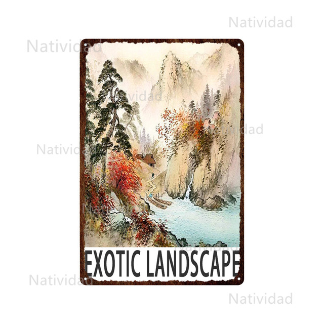 Vintage Paysage Art Métal Peinture Signe Plaque Paysage Métal Signe Art Plaque Métal Plaque Peinture Salon Décoration Murale Plaque 30X20cm W03