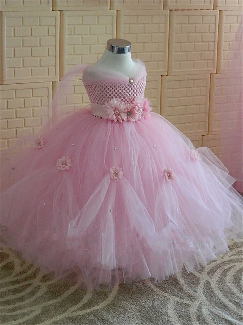 Flickas klänningar posh dröm vackra rosa prinsessan tutu klänning barn flickor boll klänning med strass perfekt för bröllop blomma flicka klänningar