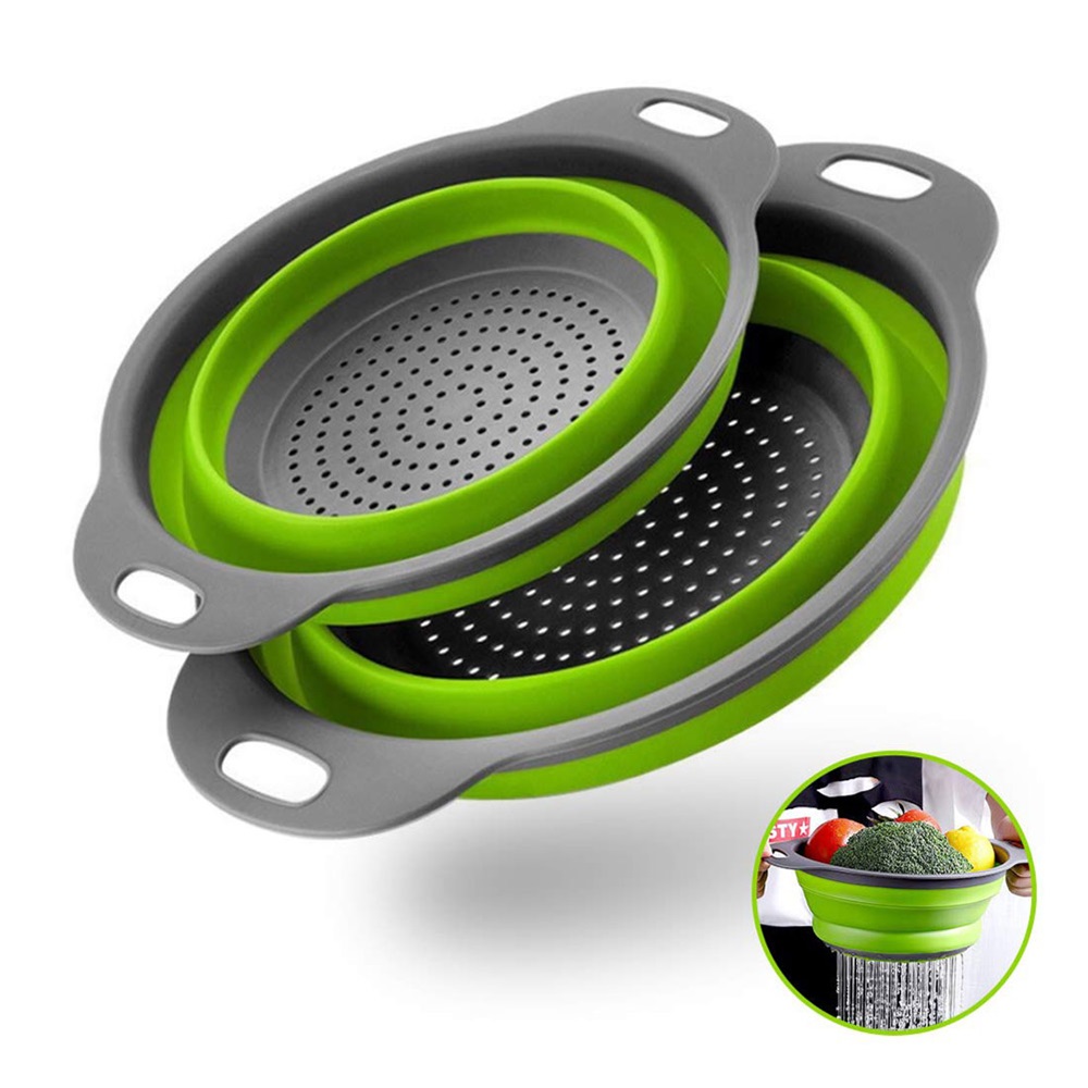 Foldbar silikon dräneringskorg grönsaksverktyg runt vattenfilter korg infällbar fällbar fruktkorg kök verktyg tvätt korg