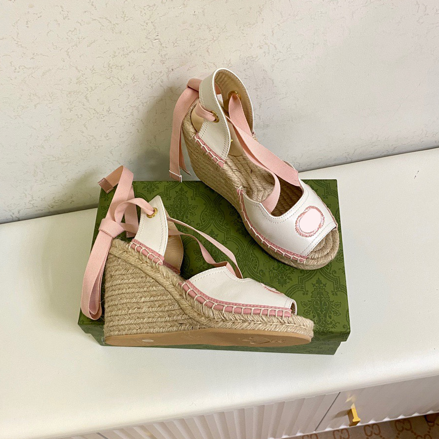 Women Open-toe Platform Espadrille Designer Sandals Strap Round Wedge Heel Heels Lace-up Genuine Leather Fisherman Wedding Dress Shoes