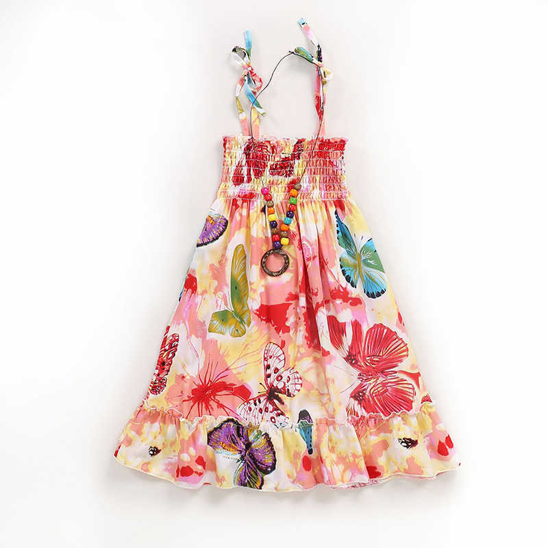 Flickans klänningar Sommarflickor Floral Dress Sling Ruffles Bohemian Beach Princess Dresses For Girl Clothing 2 6 8 12 år med halsbandsgåva