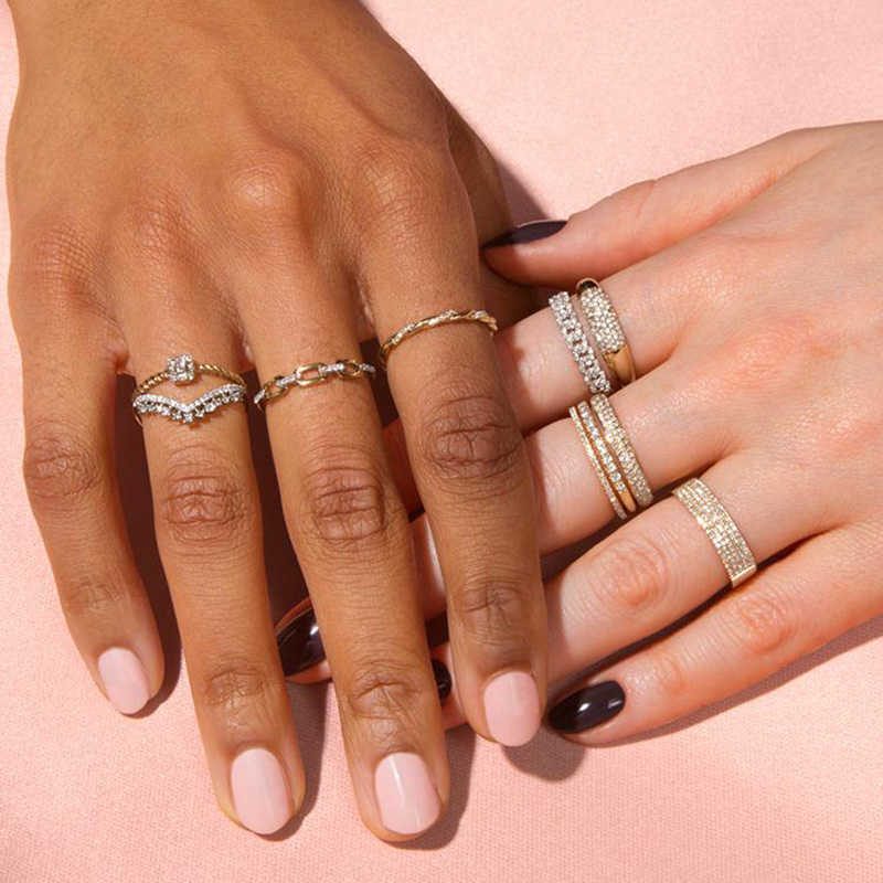 Bandringar minimalistisk ring för kvinnor enkla zirkonguldfärgade läckra tillbehör uttalande stapling ringar kvinnliga smycken grossist R725 G230327