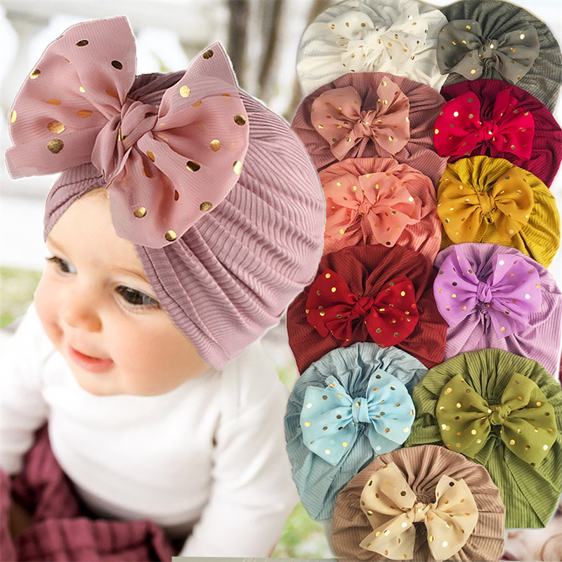 Baby Girl Hat Turban dla niemowląt dla niemowląt Dziewczyny Dziewczęta Czapki turbanowe z łukiem oddychając bawełniany kapelusz nowonarodzony głowa głowa kapelusz