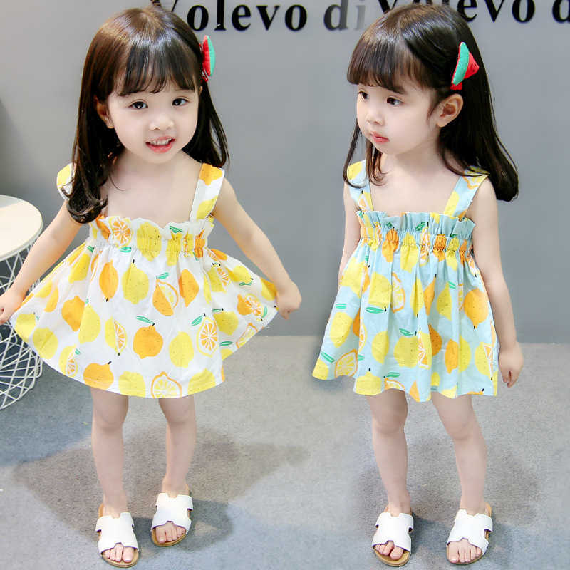 Vestidos de niña Vestidos para niños con estampado de limón Vestido de verano para niña pequeña Vestido de algodón sin mangas para recién nacido Vestido de fiesta de princesa Ropa informal para bebé