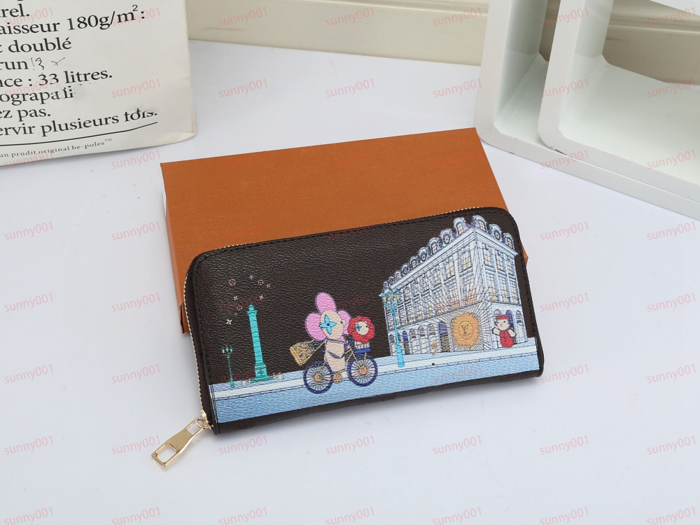 Lange vouwtlap Wallet Designer Passportclip Fashion Luxury Print Cartoon Patroon Wallets Munt Portemonnees Multi -level kaartpositie