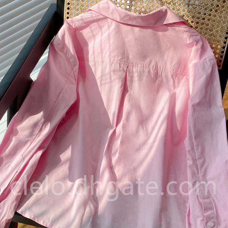 Modieus geborduurd damesshirt met logo polokraag blouse met lange mouwen wit roze SML