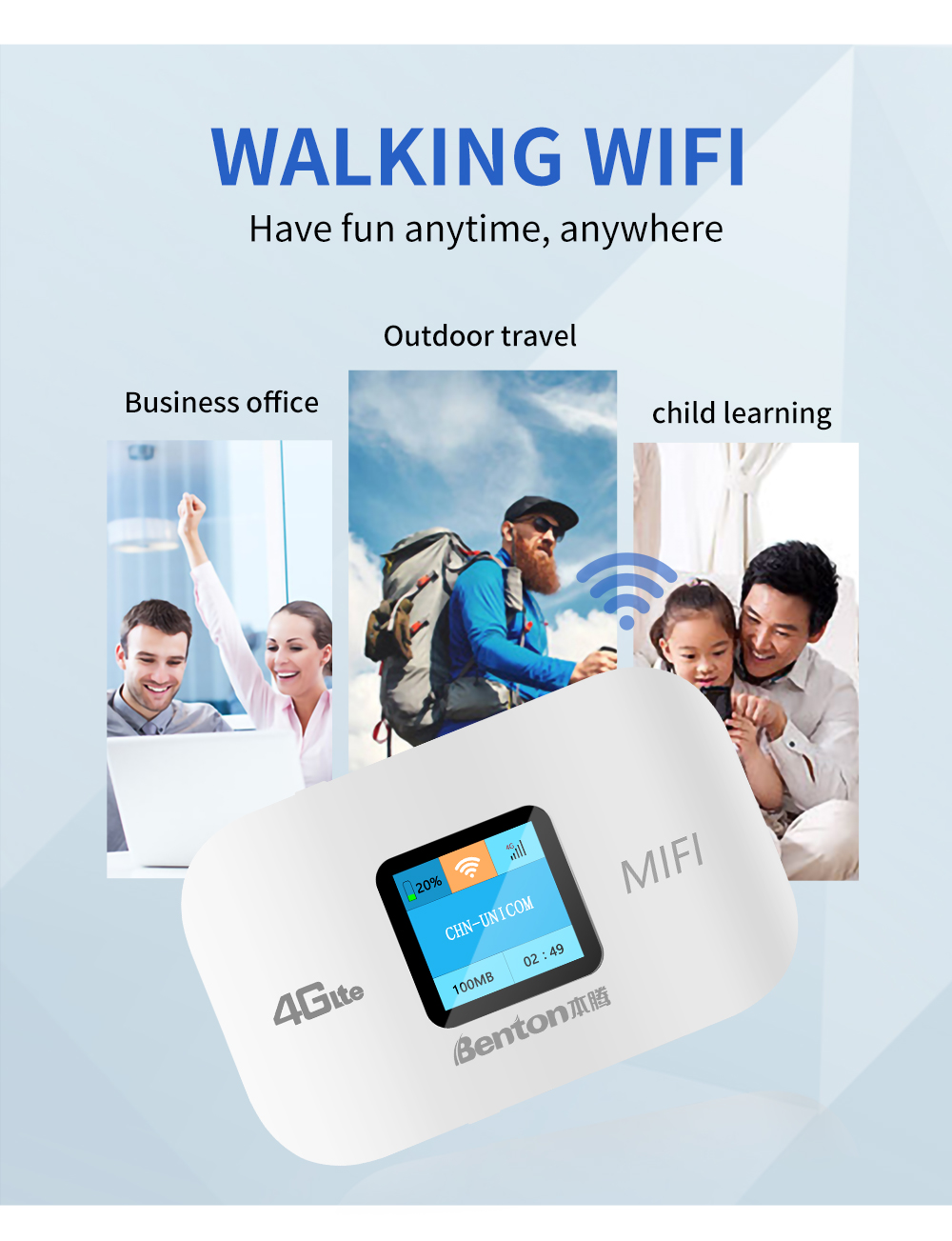 4G LTE WIFIルーターホットスポットワイヤレスポケットMIFI SIM CARD PLAGLAYモバイル150Mbps高速旅行3000mAhバッテリー