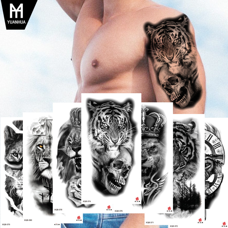 NOUVEAU Lion Hommes Étanche Temporaire Tatouages Autocollants Bras Main Cool Art Noir Transfert Horloge Temporaire Tatouages