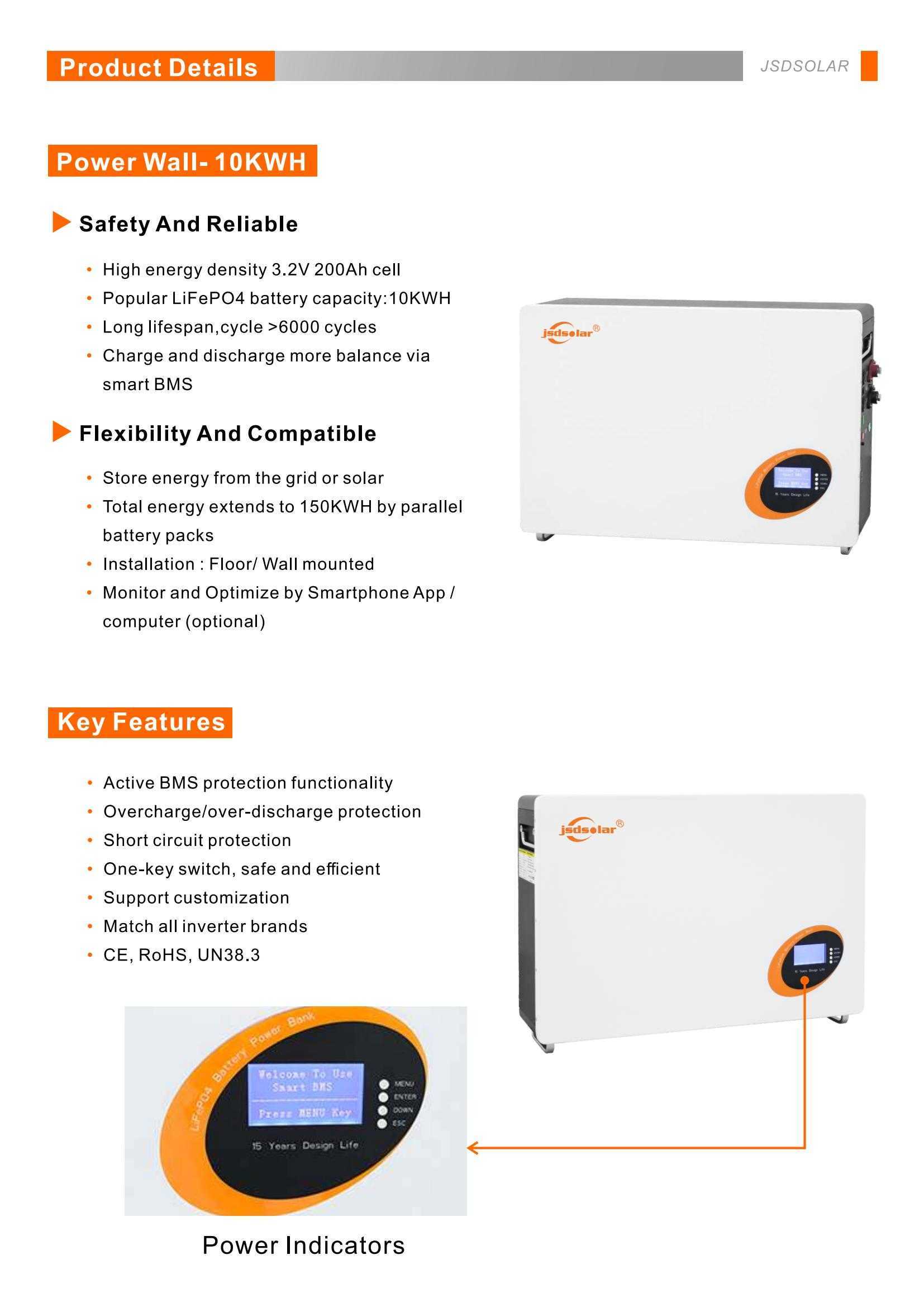 JSDSOLAR SOLAR LFP LIFEPO4 BATTERY 200AH 48ボルト10KWH 200 AMP 51.2Vパワーウォールホームリチウムイオンバッテリー