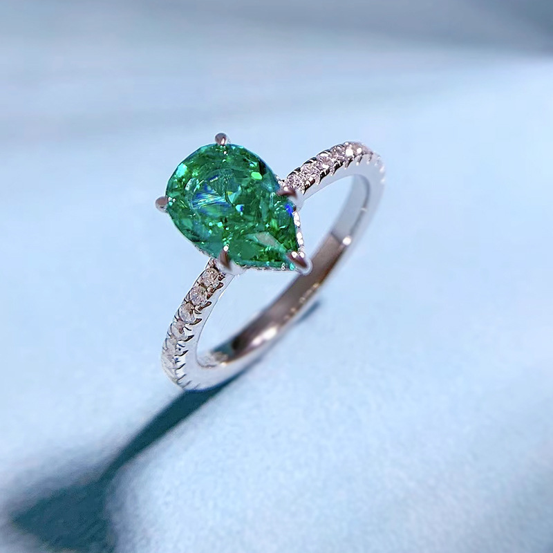 Bague émeraude diamant taille poire 100% réel 925 argent sterling fête alliance bagues pour femmes promesse de mariée bijoux de fiançailles