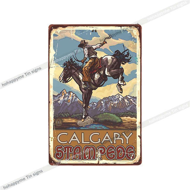 Vintage Western Cowboy Metal Art Painting Sign Plaque Horse Riding Hunting Poster Art Painting Retro Home Decor Paten 30x20cm W03