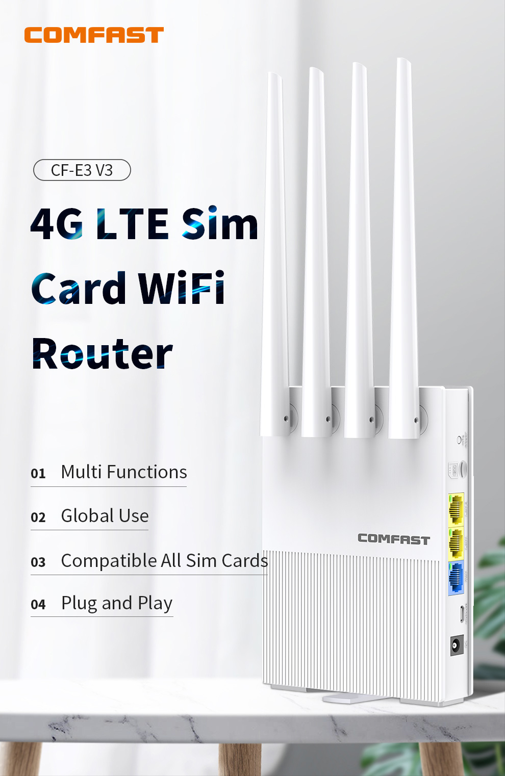 CF-E3 4G LTE SIM-Karte WLAN-Router 300 Mbit/s 2,4 GHz Wireless-Modem unterstützt 32 Benutzer für den weltweiten Einsatz im Home Office