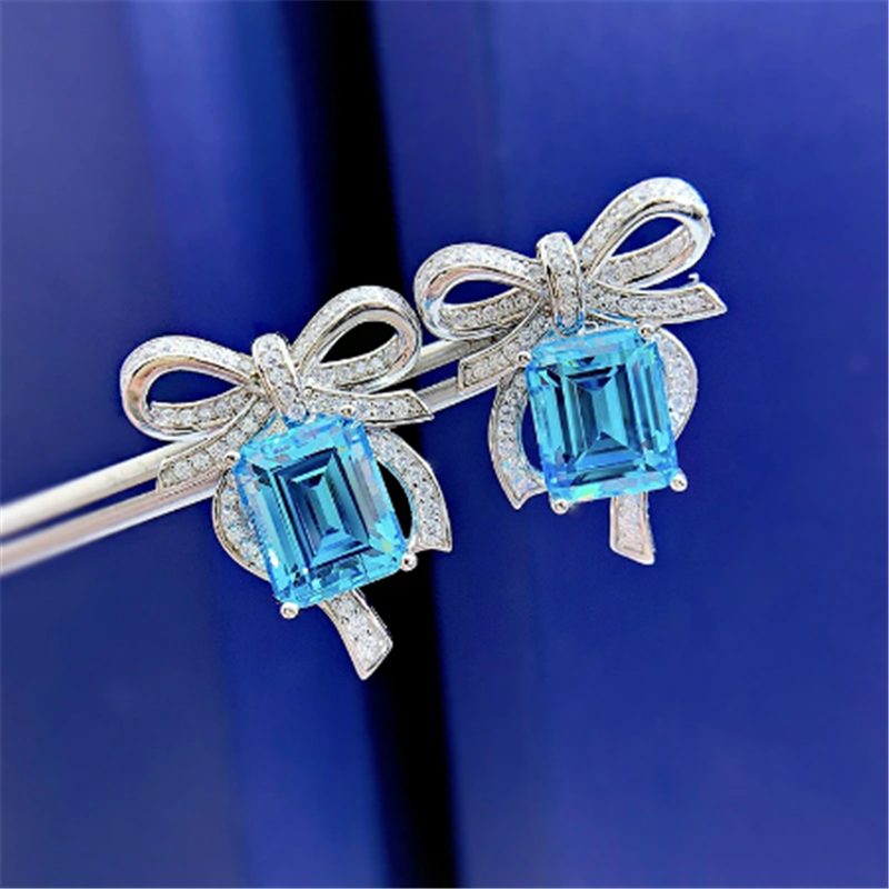 Bowknot 100% Real 925 Sterling Silver Dange Earring Diamant sieraden feest bruiloft oorbellen voor vrouwen verloving Bijou cadeau