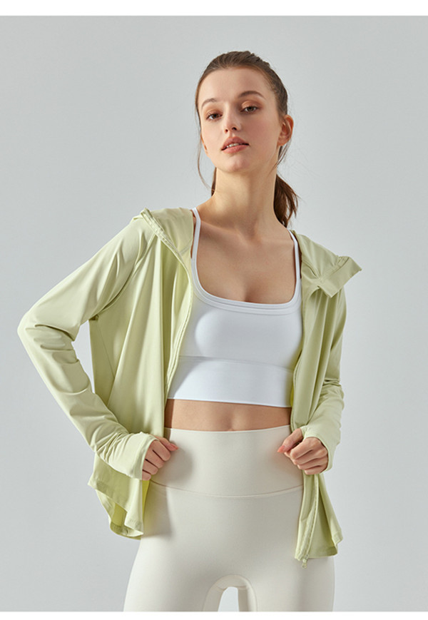 Lu Hooded Zipper Casual Jacka Women Sun Protection Solscreen Thin Top Run Sports Jacket Finger Hole Long Sleeve Yoga Jacket ADSL371 L1