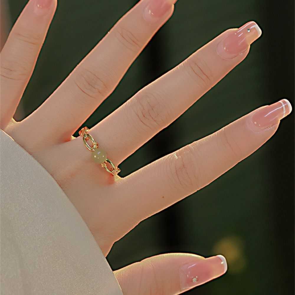 Band Rings Women Finger Ring Hetian Jade Beaded Ring Female Retro Niche Design Minimalist Finger Buckle All Match Jade Open Ring Jewelry G230327