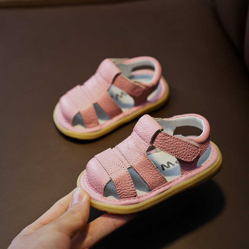 Sandalen Baby Girls Boys Summer Sandals Infant Anti-Colision Peuter schoenen Soft Bottom echte leer kinderen Kinderen Beach Sandals W0327