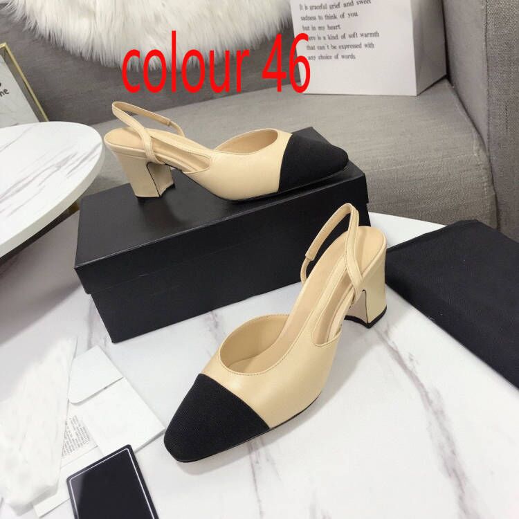 Summer Beach Sandals Designer Shoes Casual Sandal Fashion 100% läderskor Bältesspänne tjocka klackar Baotou Lady Work Women Dress Shoes Stor storlek 34-42 med låda