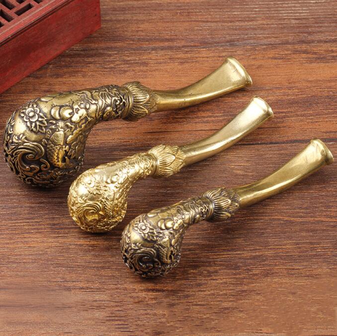 Latest Metal Carved pure Copper Pipe 2 size Smoking Cigarette Tobacco Herb Hand Filter Pipes Tools Accessories Oil Rigs