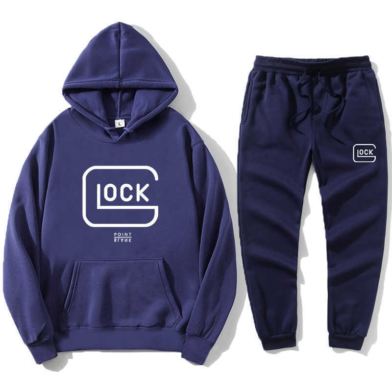 Herrspårar Glock Two-Piece Men's Suit Solid Color Suit Men's Sweatshirt Sweatpants Fashion Suit Spring and Autumn Hoodie Spring and Autumn W0328