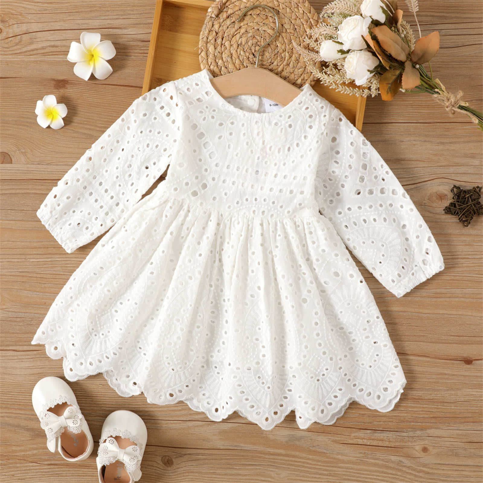 Vestidos da menina de algodão verão adorável bebê menina designer roupas de manga longa oco floral bordado vestido bonito da criança roupas