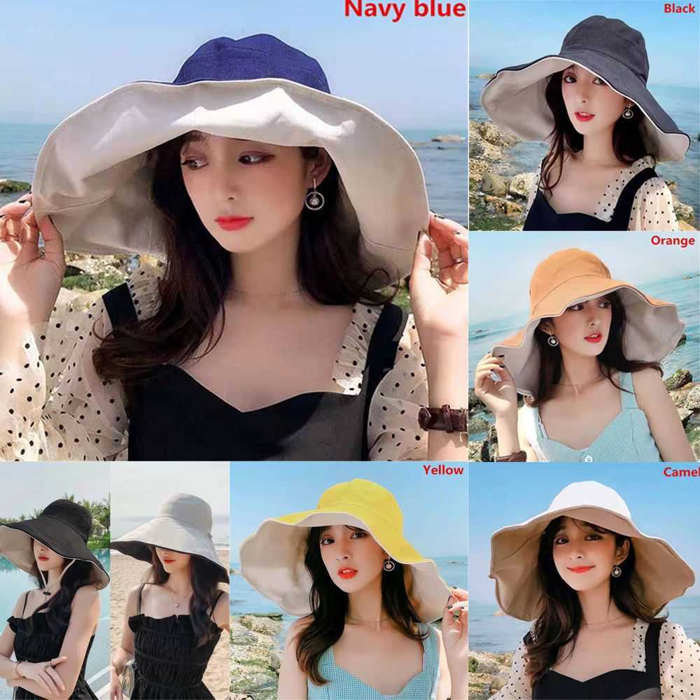 Wide Brim Hats Spring Summer Anti-UV Bucket Hat Women Men Wide Brim Beh Sun Hat Outdoor Sunscreen Panama Hat Foldable Portable Fisherman Cap P230327