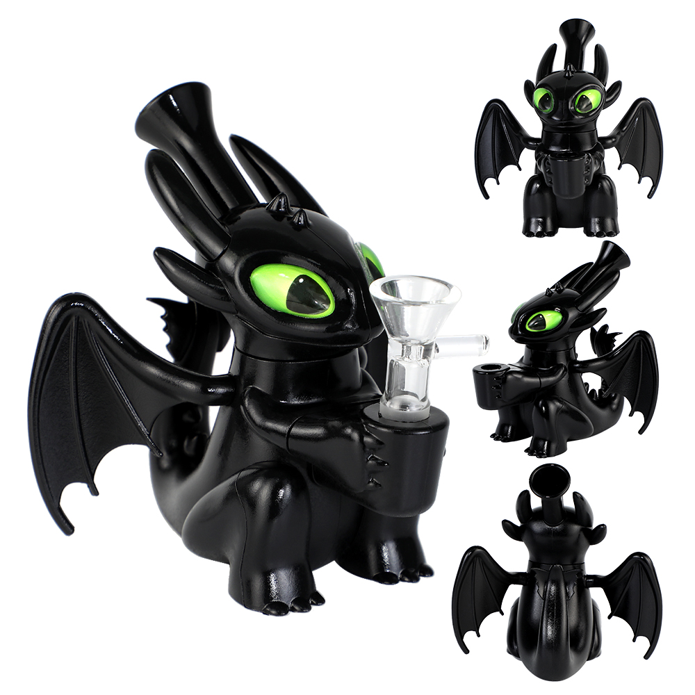 Narguilé YHSWE Silicone Noir et Blanc Dragon Pipe avec Bol en Verre Narguilé Bong Dab Rig Pipe à Eau