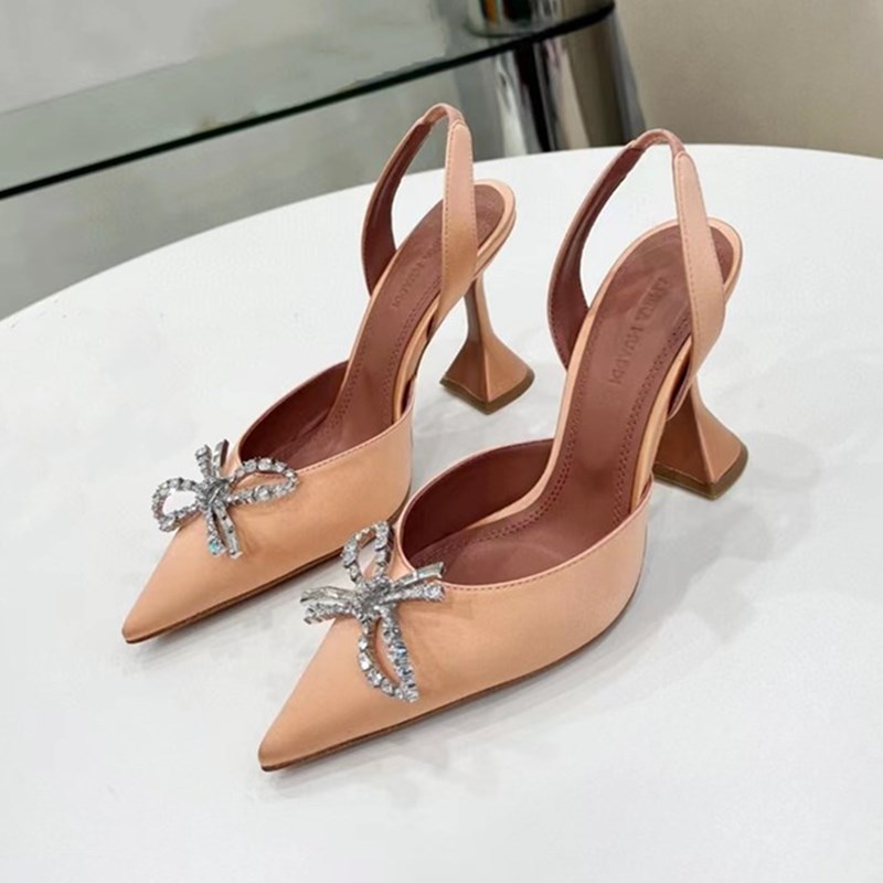 Amina muaddi Begum Fivela enfeitada com cristais Sapatos spool Saltos sandálias Feminino Designers de luxo Sapato elegante Evening Slingback sandália 9,5 cm tamanho 35 ---- 42