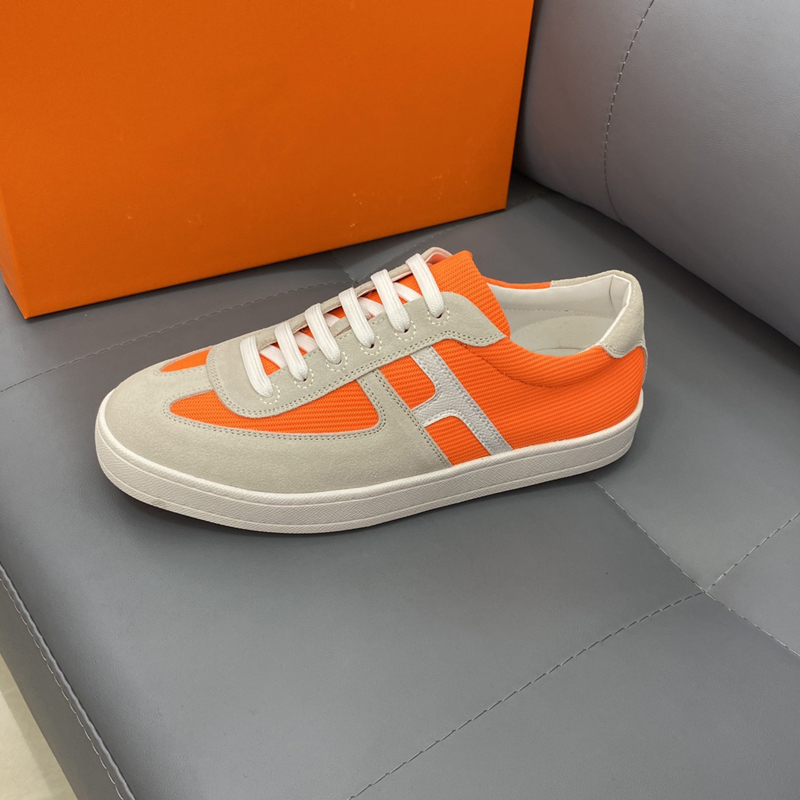 Mode mannen vertrekken schoenen Dikke bodem lopende sneaker Italië delicate elastische band lage top oranje kalfslip niet-slip ademende casual atletische schoenen doos EU 38-45