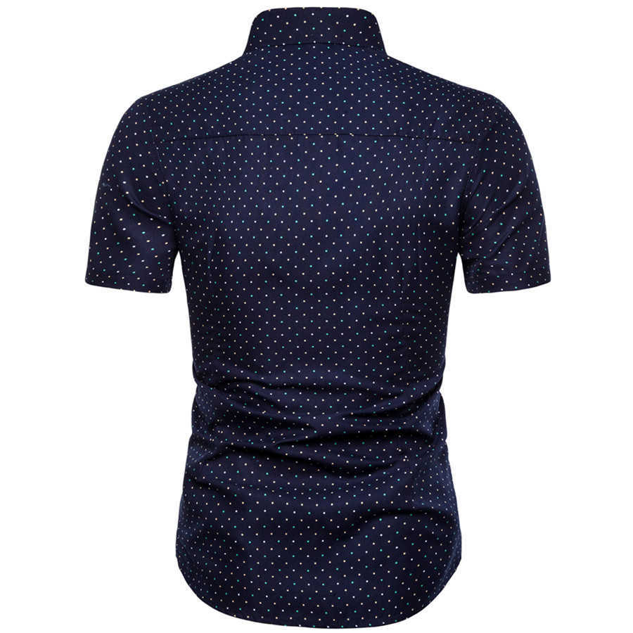Casual shirts voor heren M-5XL DOT-PRINT BEDRIJFSCASUAL SHIRTS VOOR ZOMER KORTE MOEVE REGELE grote grootte formele kleding Heren Office Button Up Blouses W0328