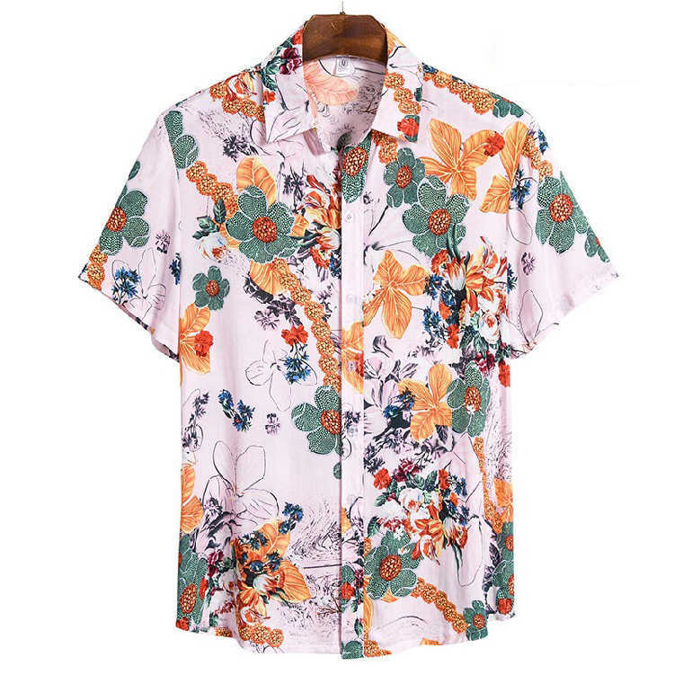 Mäns casual skjortor herr mode svart vita blommor skjortor casual knapp ner kort ärm hawaiian skjorta strand semester smal fit fest skjortor toppar w0328