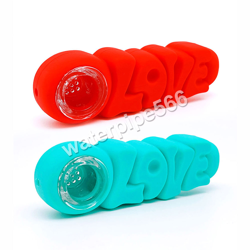 Silicone Love Rooking Pipes met Glass Bowl Smoke Accessoire Love Hand Pipe Dab Rigs Water Bongs