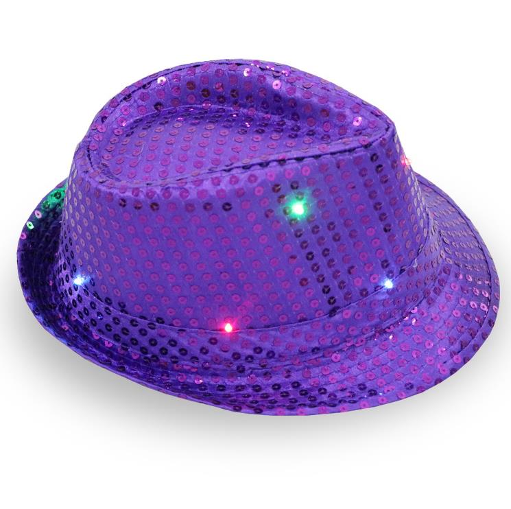 Led Jazz Hats Flashing Light Up Led Fedora Trilby 스팽글 캡 팬시 드레스 댄스 파티 모자 유엔 힙합 램프 Luminous Hat SN732