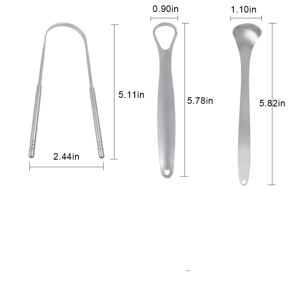 3st Metal Tongue Scraper Cleaner för vuxna barn, bärbara rostfritt stål tungskrapor borstar för att ta bort dålig andedräkt