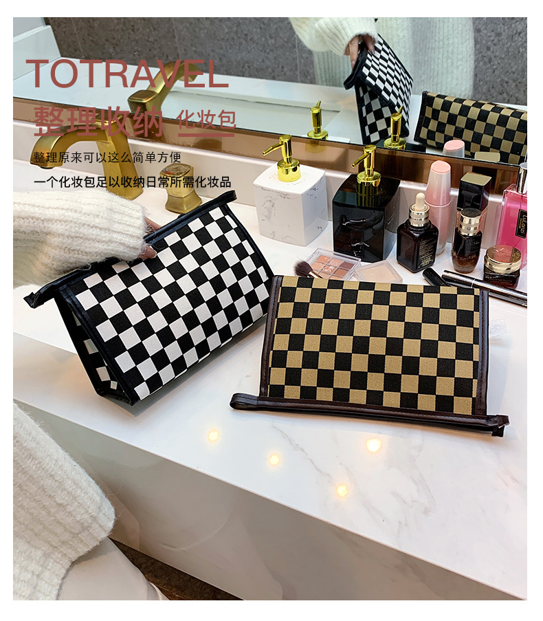 Plaid Makeup Bags Women's Large Capacity Portable Ins Travel Cosmetics Storage Toiletry Bag