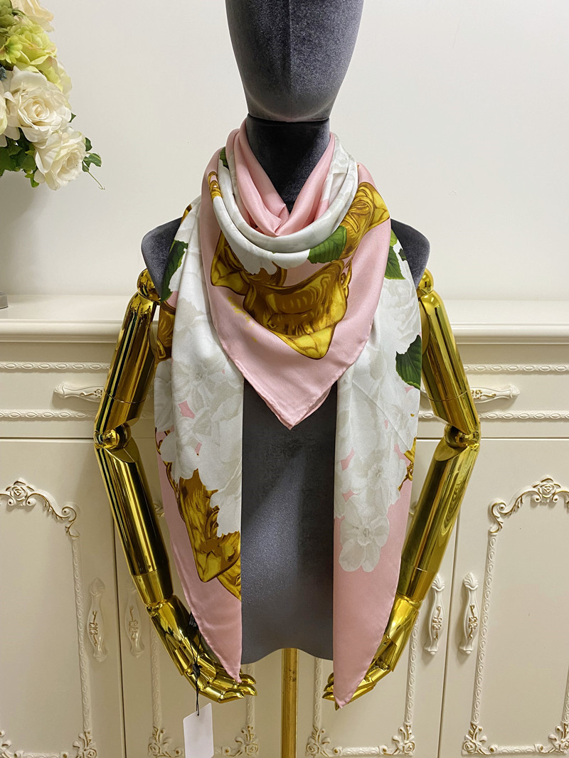 écharpe carrée femme foulards châle 100% sergé soie matériel pinte lettres fleurs motif taille 130cm - 130cm